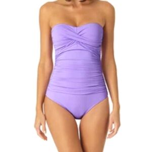 Lavender Amethyst Purple Anne Cole one piece strapless halter swimsuit